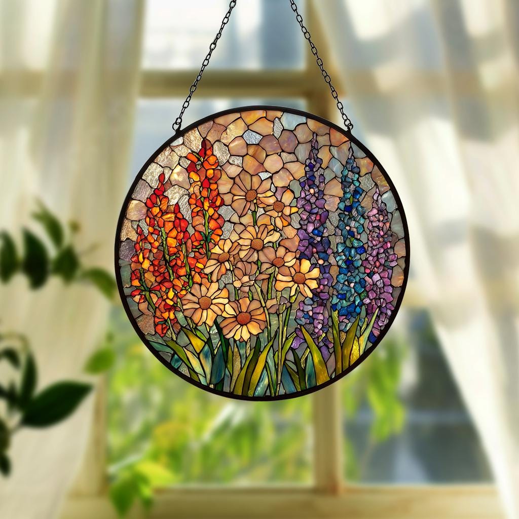 Wildflower Glass Suncatcher, Wildflower Window Hanging Decor/Florist Gift, Gift for Flower Lover/Sun Catcher Gift for Mom/Grandma Suncatcher