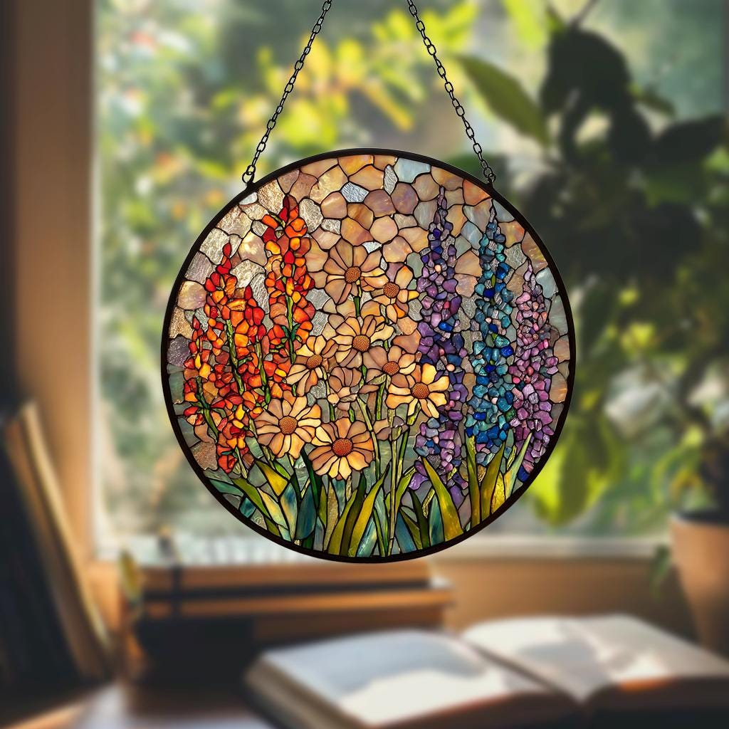 Wildflower Glass Suncatcher, Wildflower Window Hanging Decor/Florist Gift, Gift for Flower Lover/Sun Catcher Gift for Mom/Grandma Suncatcher