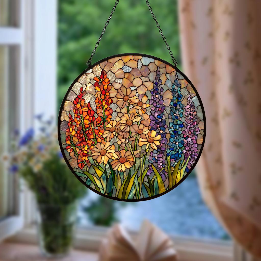 Wildflower Glass Suncatcher, Wildflower Window Hanging Decor/Florist Gift, Gift for Flower Lover/Sun Catcher Gift for Mom/Grandma Suncatcher
