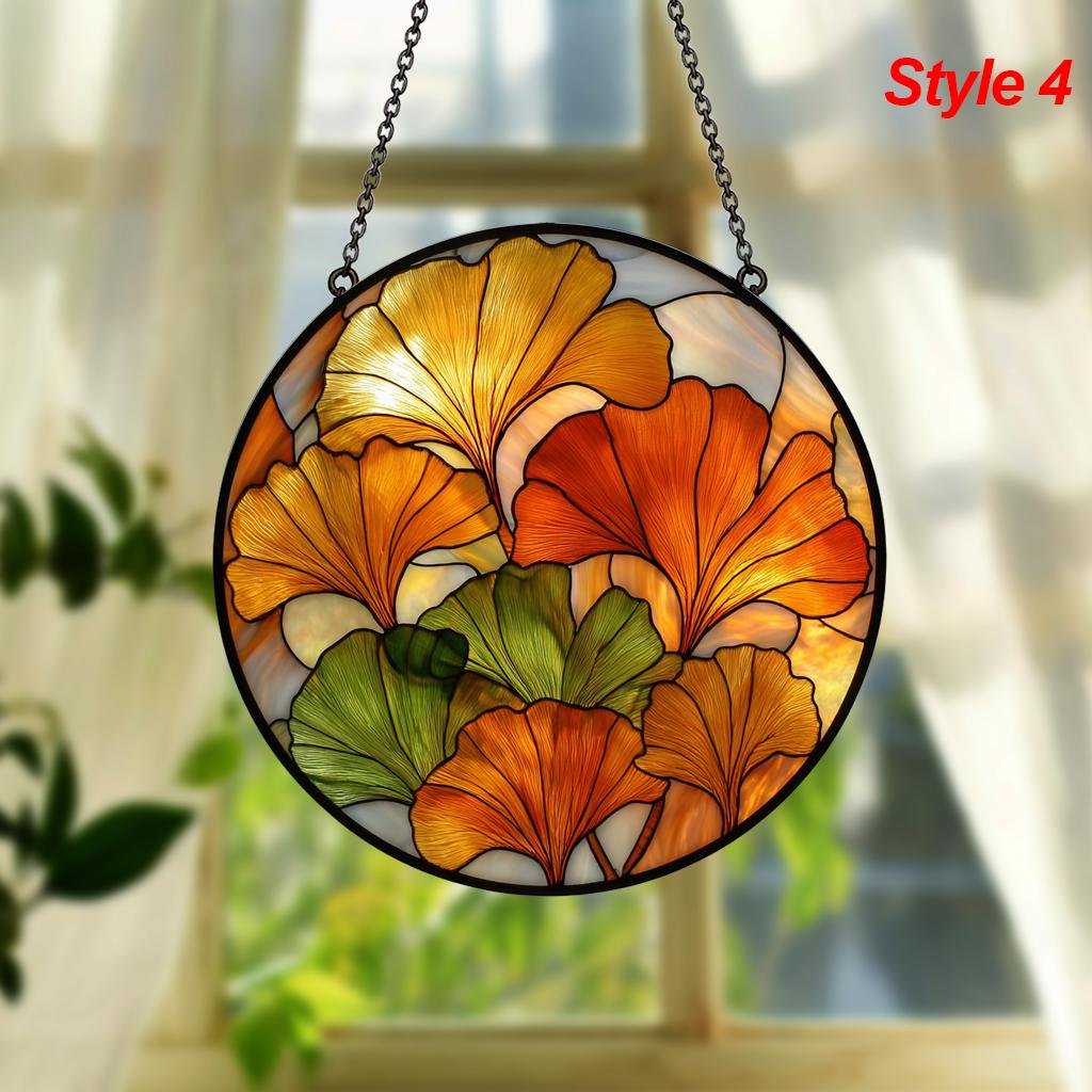 Autumn Ginkgo Stained Glass Suncatcher – Yellow & Green Leaf Window Decor, Botanical Boho Hanging Art, Gift for Plant Lovers