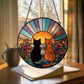 Charming Black Orange Cat Couple Garden Suncatcher Stained Glass Window Hanging Glass Ornament Mom Gift
