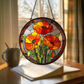 Poppy Flowers Suncatcher, Stained Glass Plant Home Decor, Unique Botanical Art Window Hanging, Artistic Poppy, Memory Day, Nana's Blessings