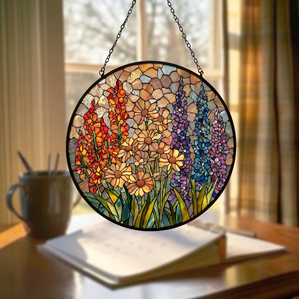 Wildflower Glass Suncatcher, Wildflower Window Hanging Decor/Florist Gift, Gift for Flower Lover/Sun Catcher Gift for Mom/Grandma Suncatcher