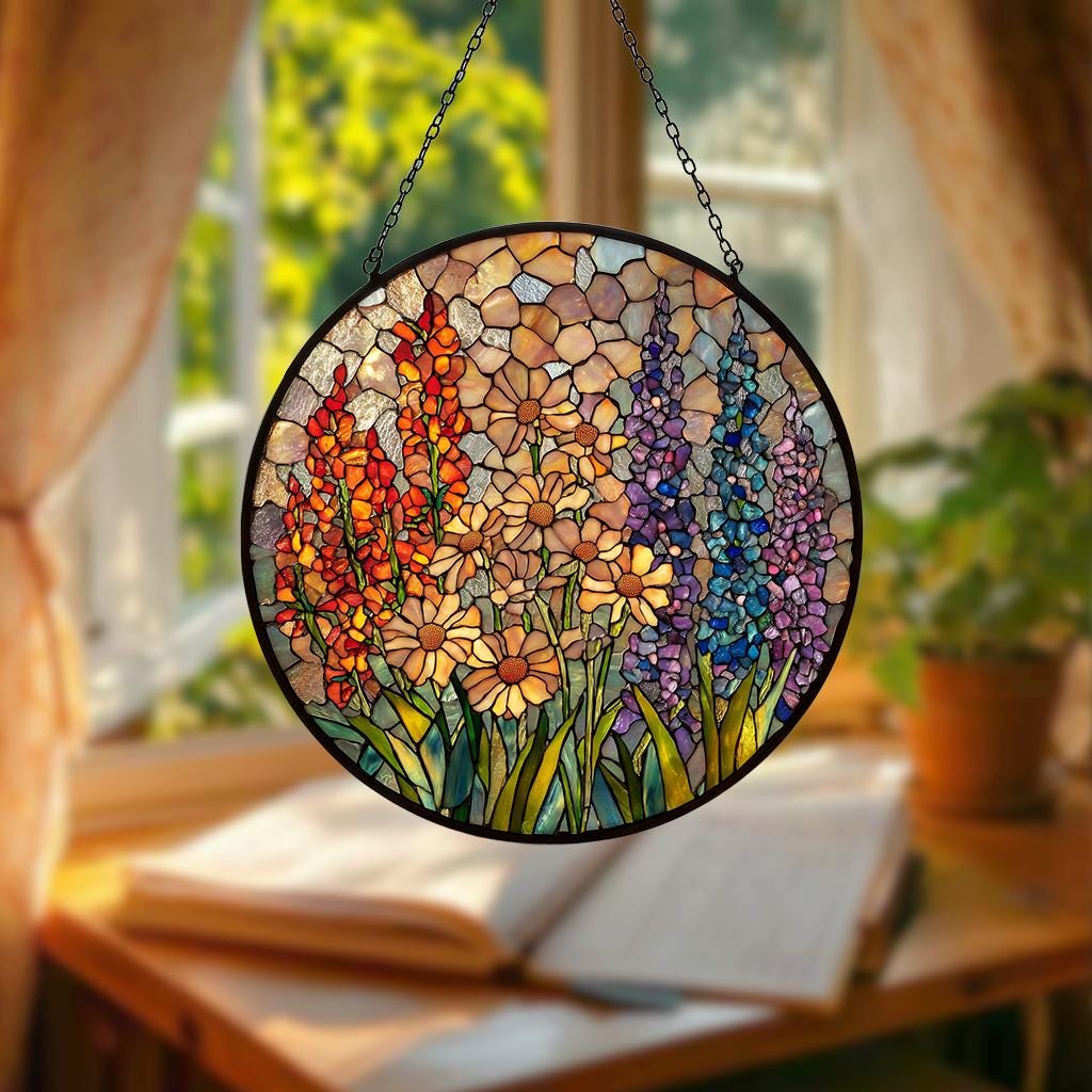 Wildflower Glass Suncatcher, Wildflower Window Hanging Decor/Florist Gift, Gift for Flower Lover/Sun Catcher Gift for Mom/Grandma Suncatcher
