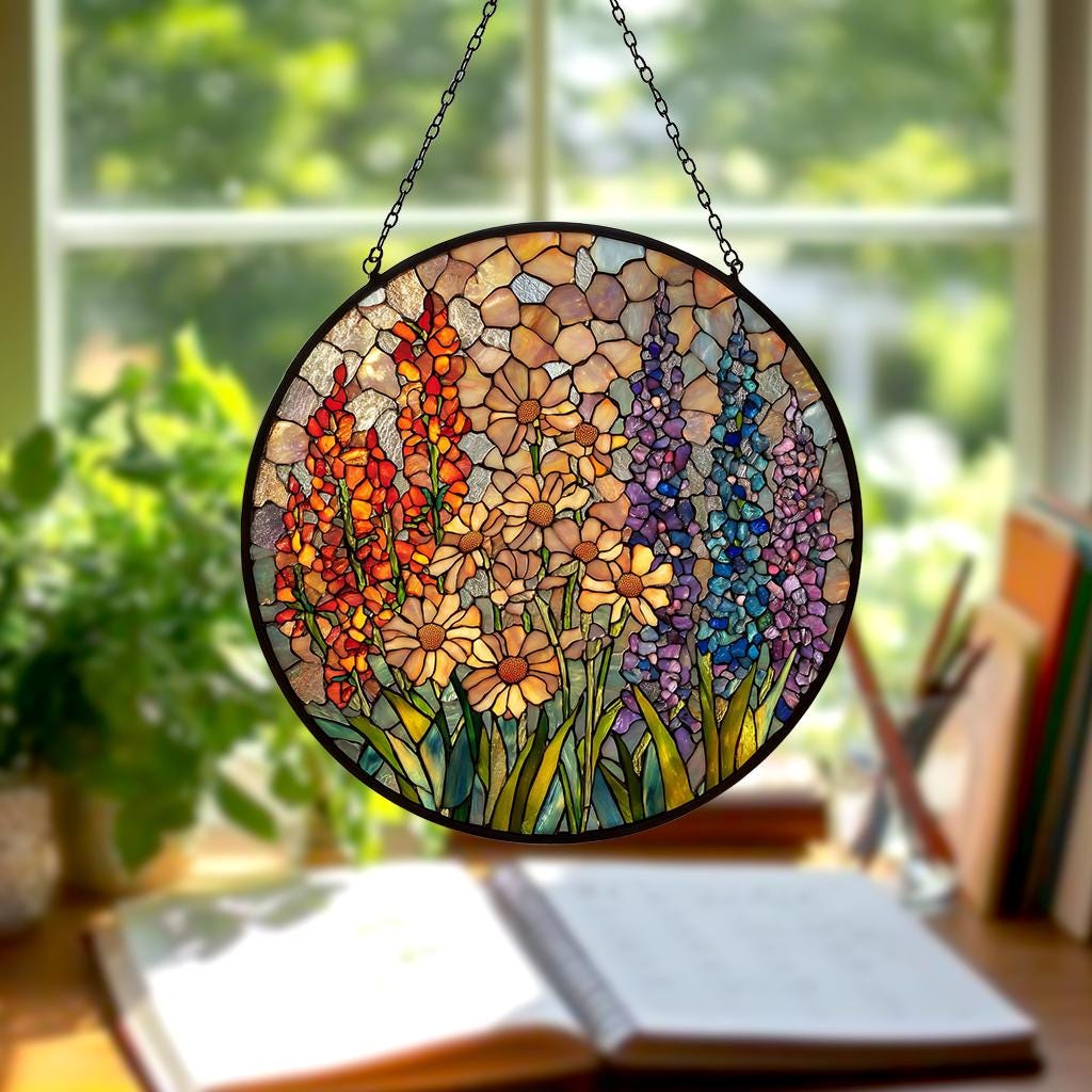 Wildflower Glass Suncatcher, Wildflower Window Hanging Decor/Florist Gift, Gift for Flower Lover/Sun Catcher Gift for Mom/Grandma Suncatcher