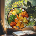Ginkgo Leaf Stained Glass Suncatcher, Yellow Ginkgo Window Hanging Art, Autumn Garden Boho decor Gift for Plant Lover