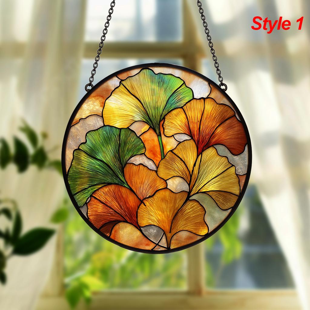 Autumn Ginkgo Stained Glass Suncatcher – Yellow & Green Leaf Window Decor, Botanical Boho Hanging Art, Gift for Plant Lovers