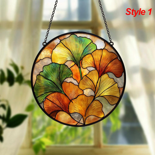 Autumn Ginkgo Stained Glass Suncatcher – Yellow & Green Leaf Window Decor, Botanical Boho Hanging Art, Gift for Plant Lovers
