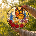 Wildflower Butterfly Stained Glass Suncatcher for Window Hanging Wall Decor Art Gift for Butterfly Lovers Flower Ornament Holiday Gift