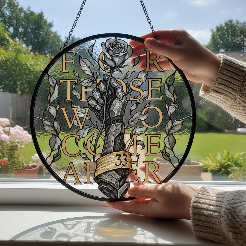 Expedition 33 Stained Glass Suncatcher, For Those Who Come After Quote, Gustave Clair Obscur Fan Merch, Gamer Window Decor