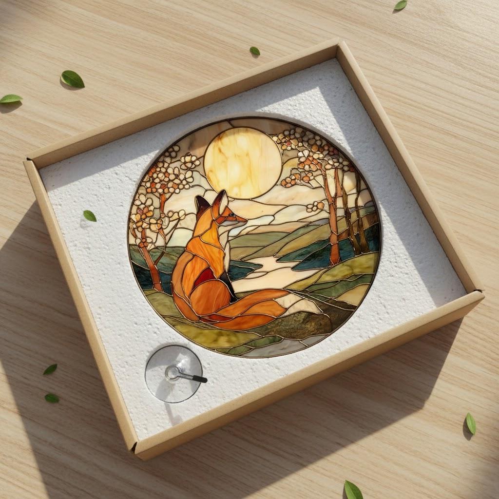 Fox Glass Suncatcher, Woodland Nursery Window Decor, Handmade Stained Glass Style Ornament, Cute Animal Gift