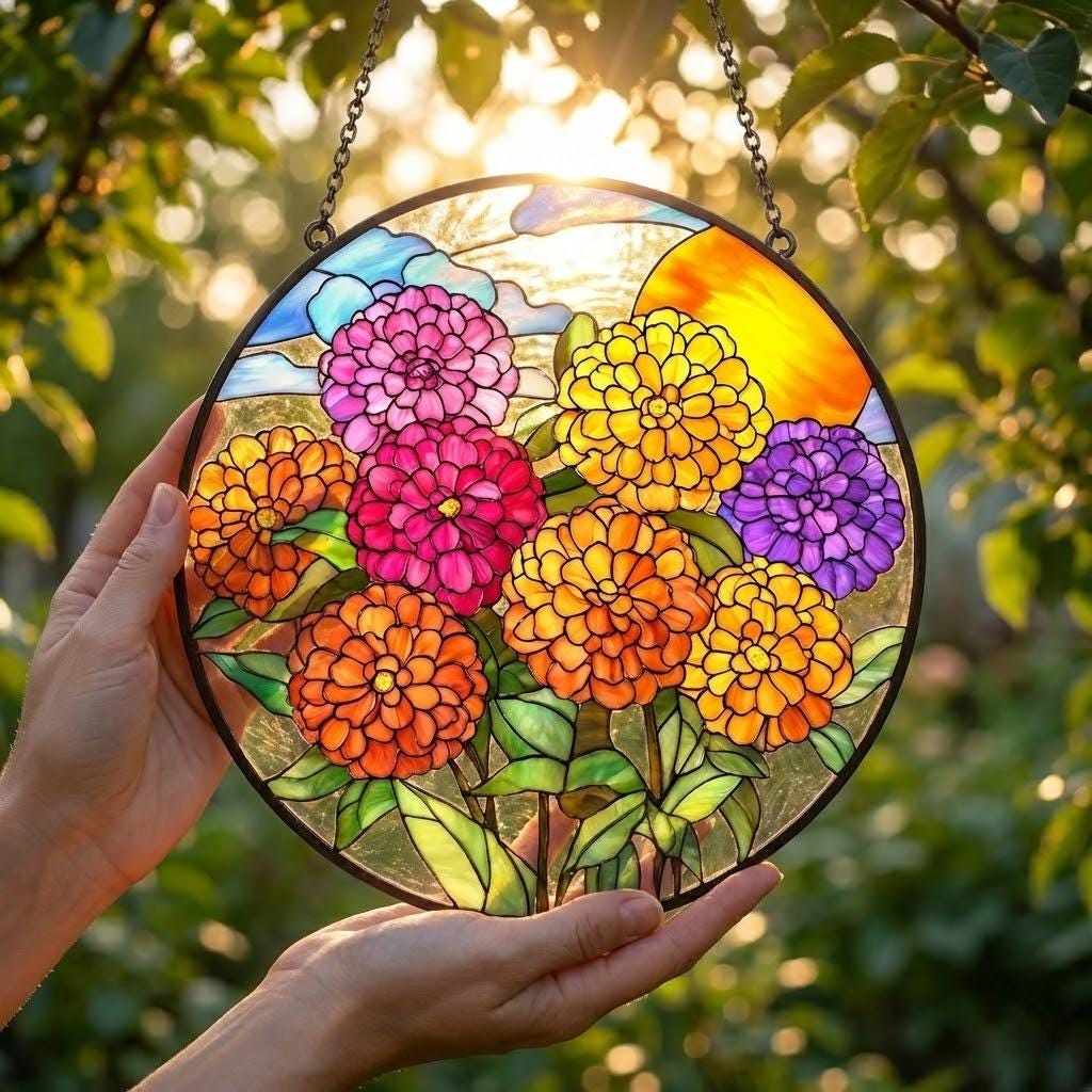 Birth Flower With Name Suncatcher Mothers Day Gift For Mom, Grandmas Garden Birth Month Flower Acrylic Window Hanging, Flower Memorial Gift