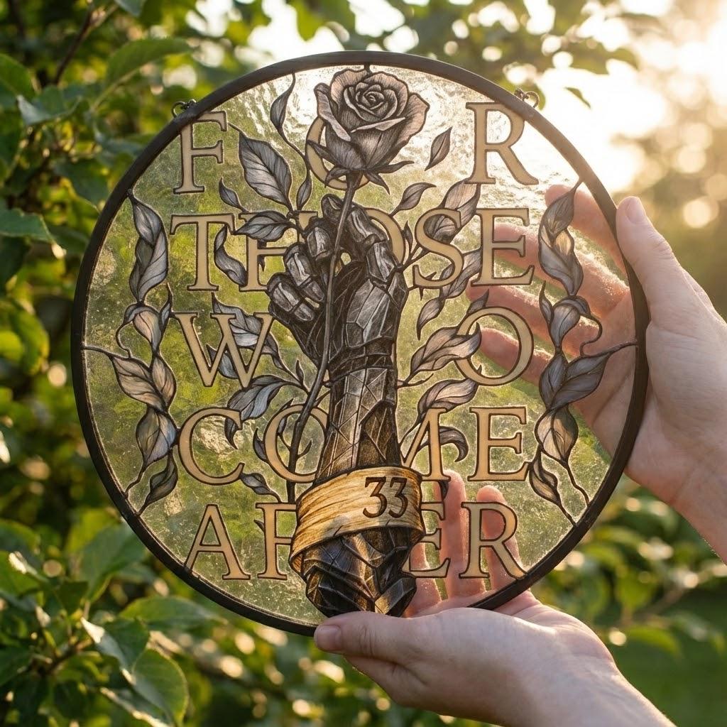 Expedition 33 Stained Glass Suncatcher, For Those Who Come After Quote, Gustave Clair Obscur Fan Merch, Gamer Window Decor