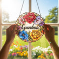 Floral Glass Suncatcher for Gigi, Grandma Mimi Nana Floral Window Decor Gift, Christmas Gift for Loved One, Grandparents Day Gift Xmas