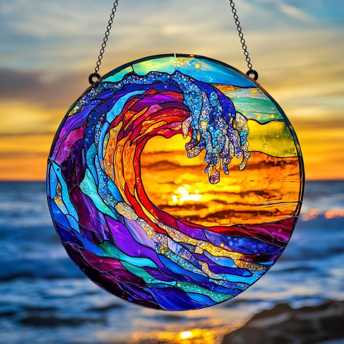 Sea Wave ACRYLIC Suncatcher, Ocean Suncatcher Hanging Window, Wave Ornament, Beach Decor, Coastal Suncatcher, Beach Lover Gifts