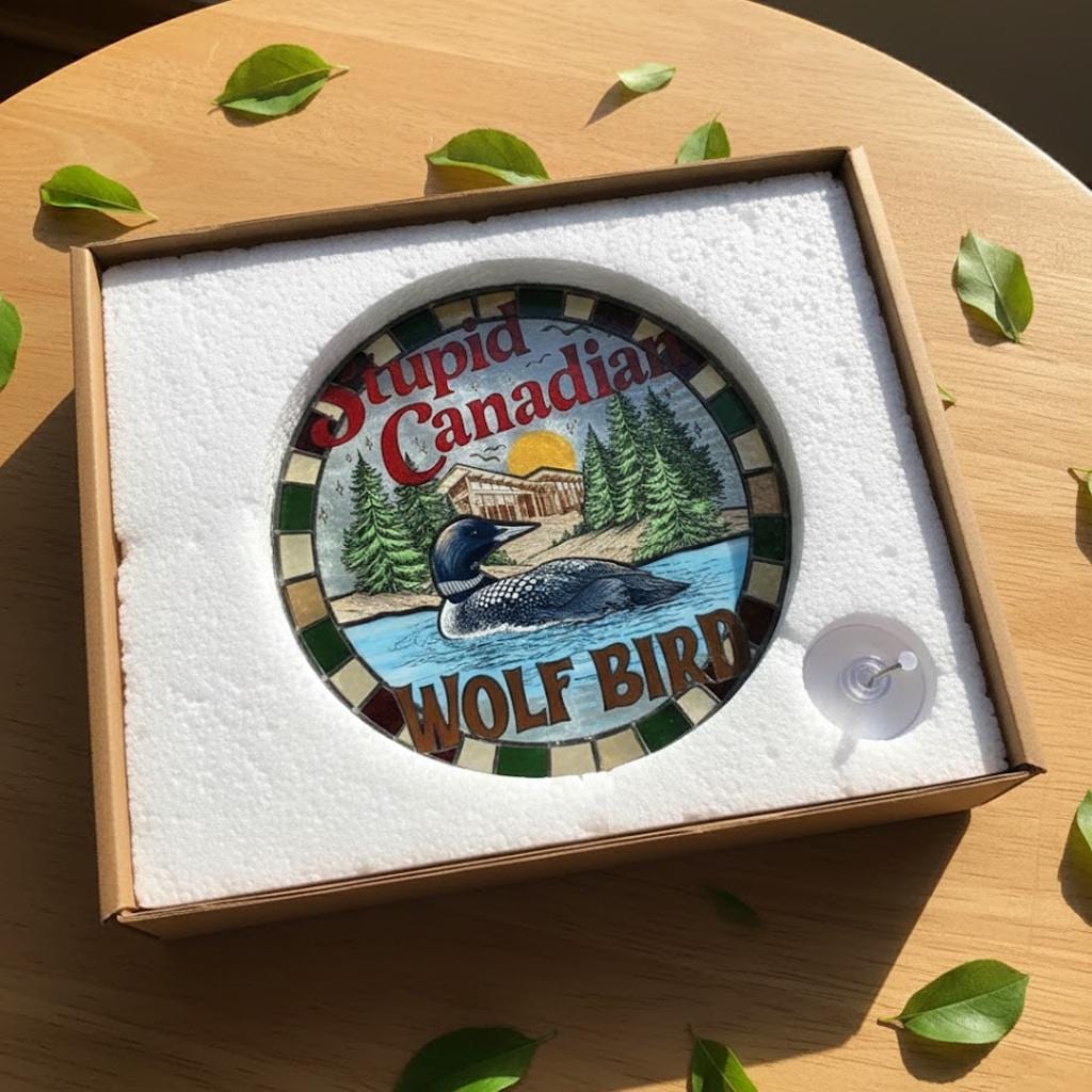 Funny Loon Bird Suncatcher, Stupid Canadian Wolf Bird Window Hanging, Retro Nature Decor, Hockey Romance Inspired Gift