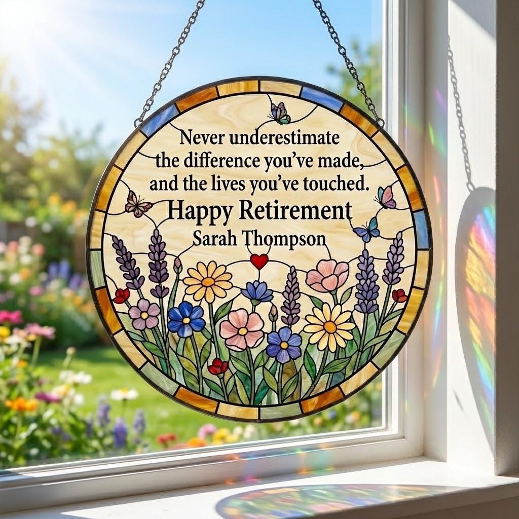 Personalized Happy Retirement Gift Suncatcher, Custom Teacher Retirement Plaque, Never Underestimate The Difference You Made Window Hanging