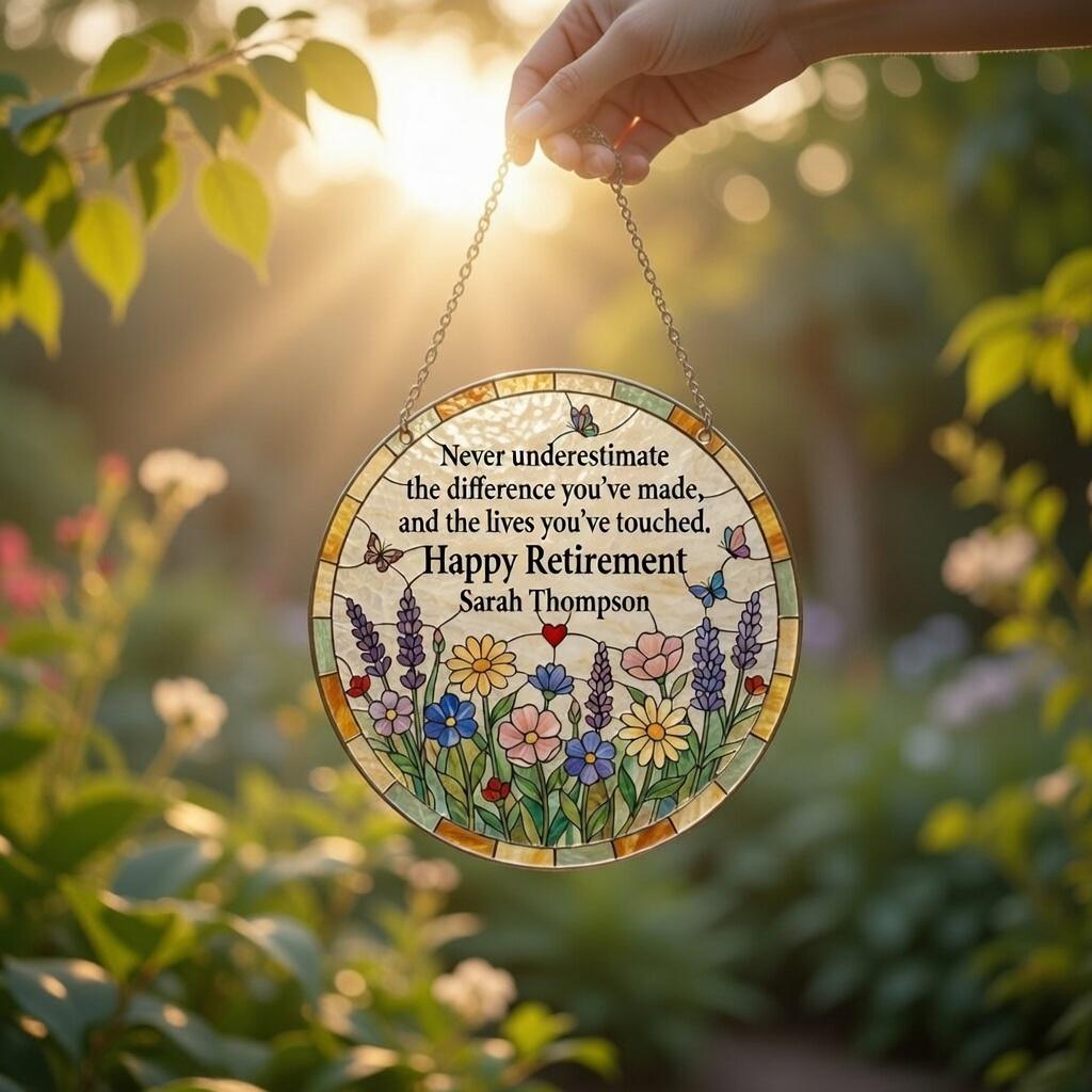 Personalized Happy Retirement Gift Suncatcher, Custom Teacher Retirement Plaque, Never Underestimate The Difference You Made Window Hanging