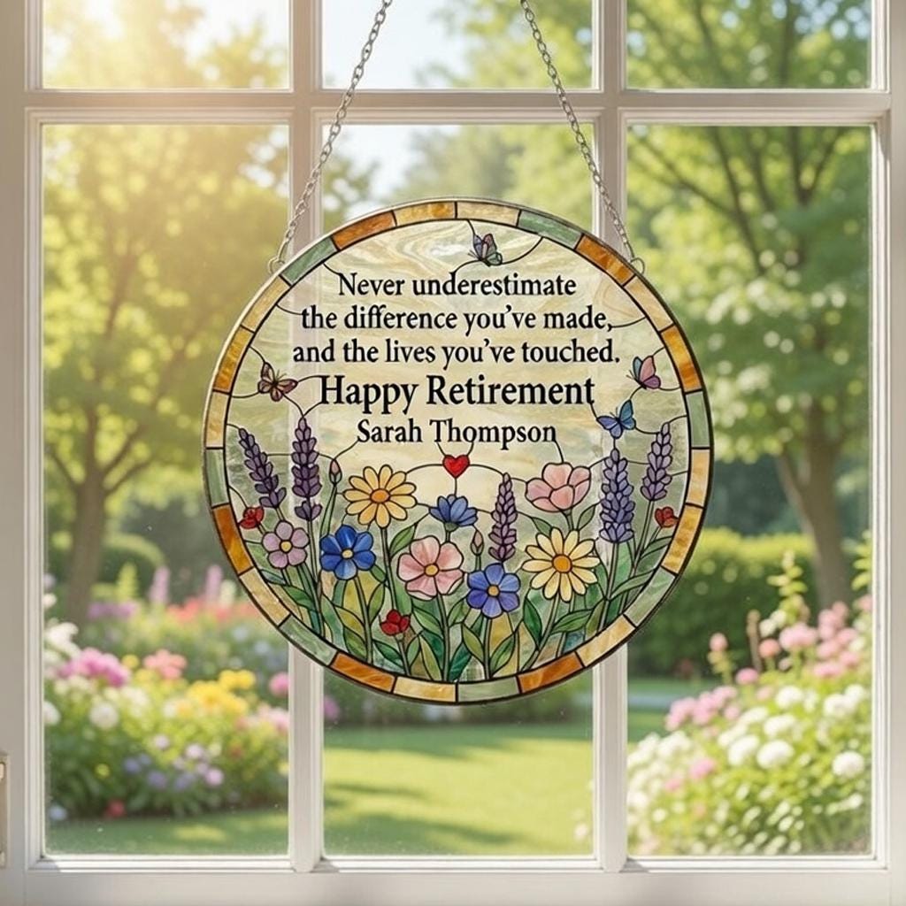 Personalized Happy Retirement Gift Suncatcher, Custom Teacher Retirement Plaque, Never Underestimate The Difference You Made Window Hanging