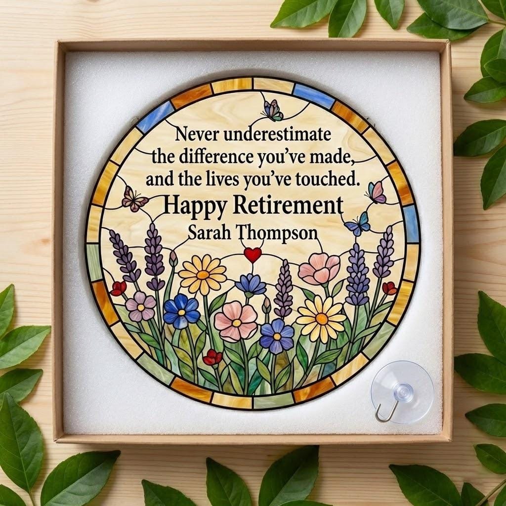 Personalized Happy Retirement Gift Suncatcher, Custom Teacher Retirement Plaque, Never Underestimate The Difference You Made Window Hanging