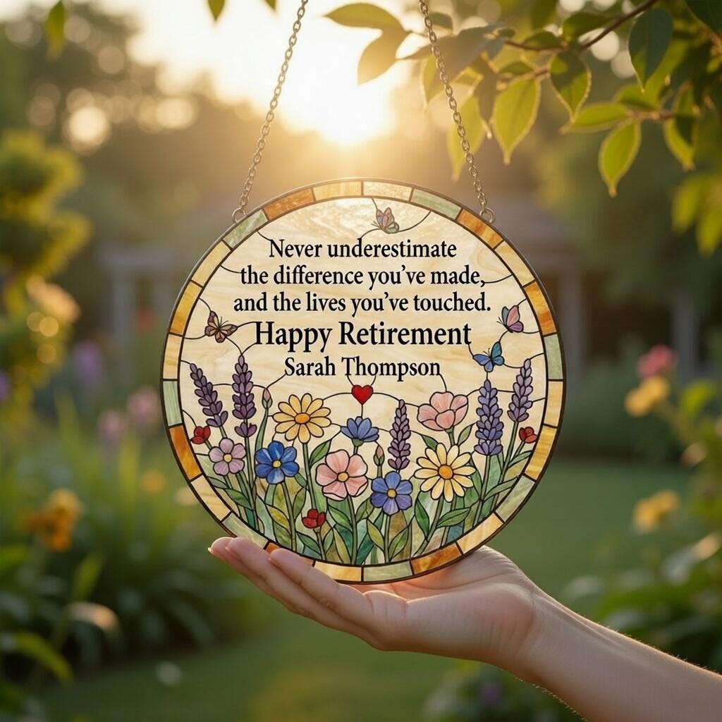 Personalized Happy Retirement Gift Suncatcher, Custom Teacher Retirement Plaque, Never Underestimate The Difference You Made Window Hanging