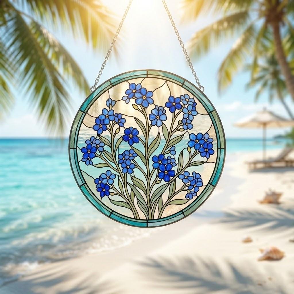 Forget Me Not Suncatcher, Memorial Sympathy Gift, Floral Window Hanging, In Loving Memory 2026, Thinking of You, Botanical Art Decor for Her