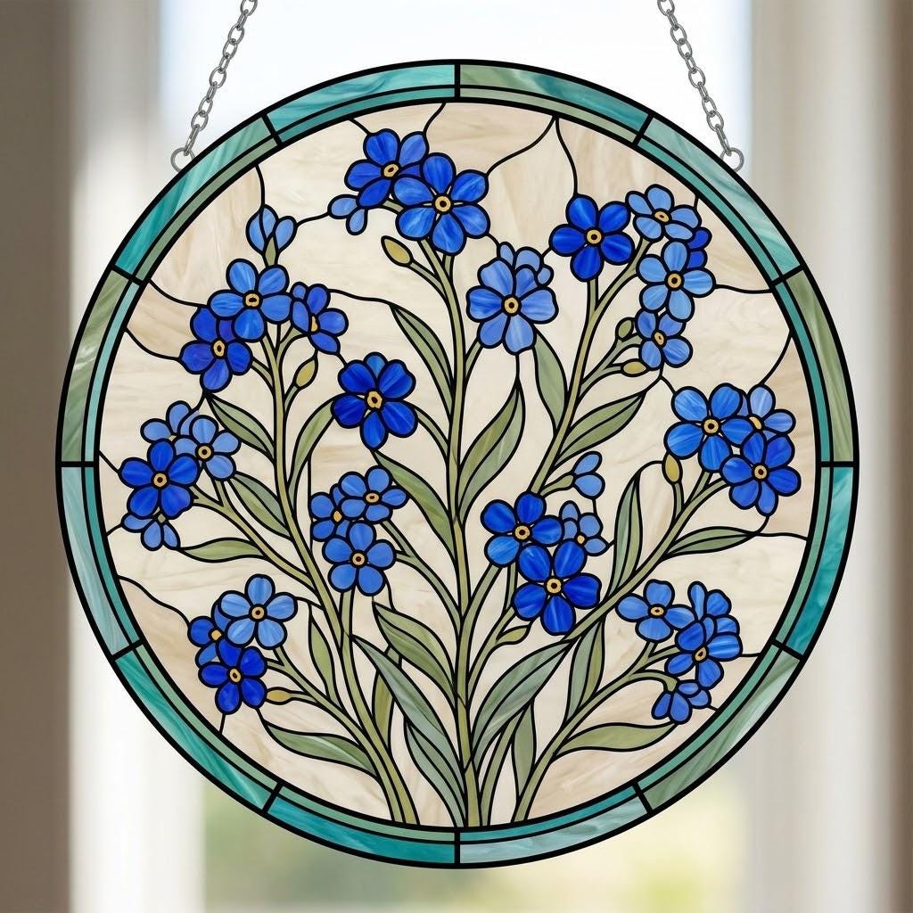 Forget Me Not Suncatcher, Memorial Sympathy Gift, Floral Window Hanging, In Loving Memory 2026, Thinking of You, Botanical Art Decor for Her