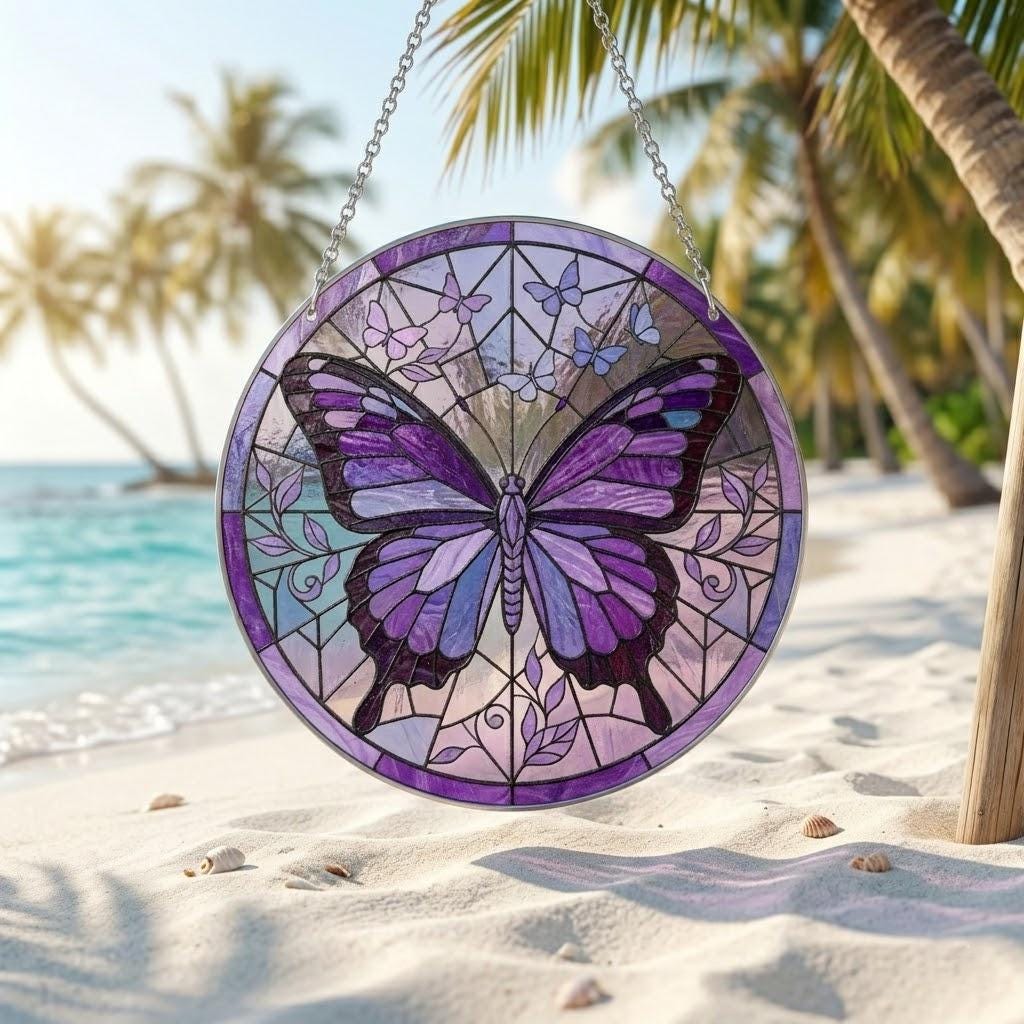 Purple Butterfly Suncatcher Floral Window Hanging, Mother's Day Gift for Mom 2026, Butterfly Light Catcher, Garden Ornament Decor for Her