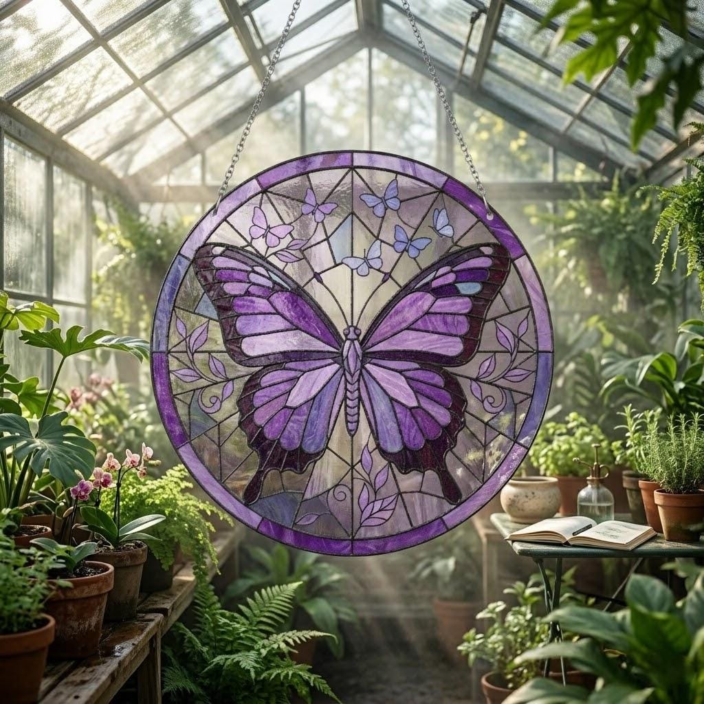 Purple Butterfly Suncatcher Floral Window Hanging, Mother's Day Gift for Mom 2026, Butterfly Light Catcher, Garden Ornament Decor for Her