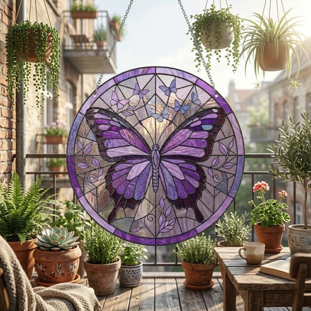 Purple Butterfly Suncatcher Floral Window Hanging, Mother's Day Gift for Mom 2026, Butterfly Light Catcher, Garden Ornament Decor for Her