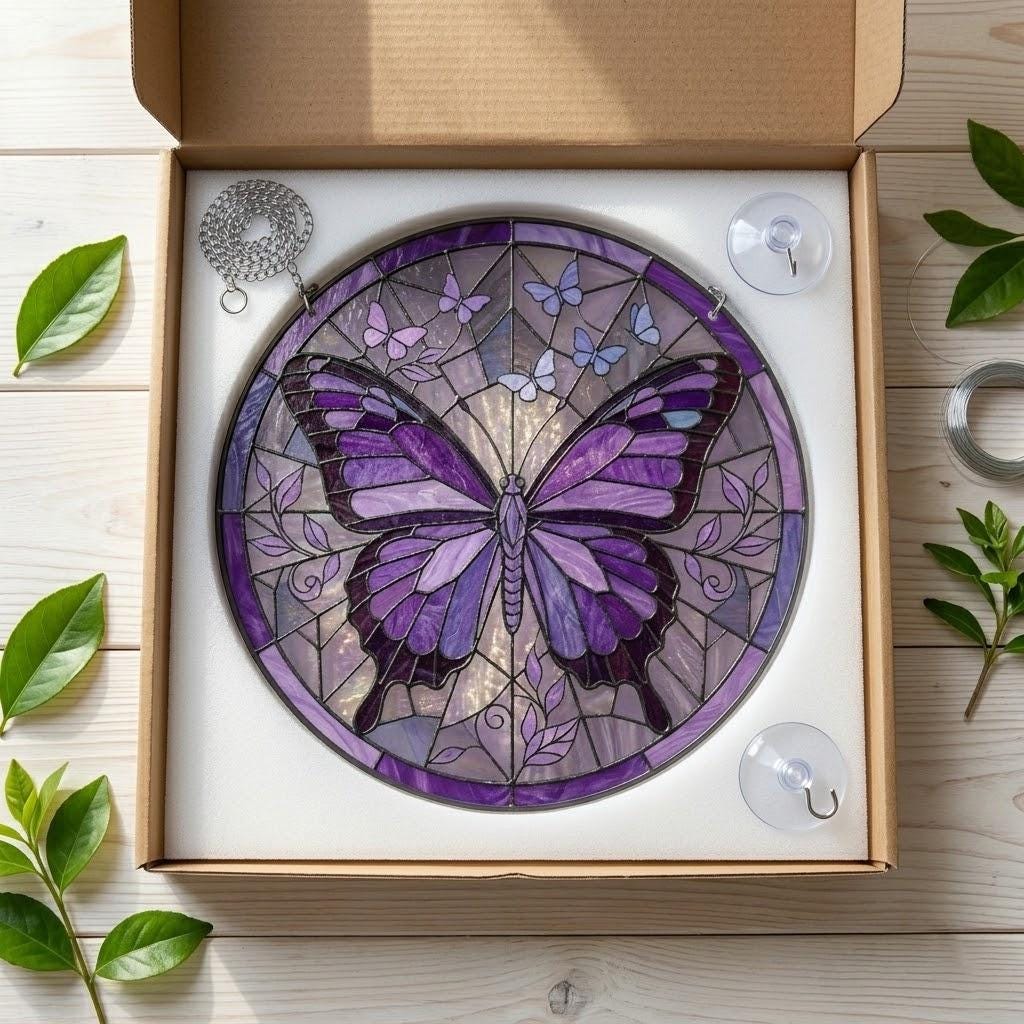 Purple Butterfly Suncatcher Floral Window Hanging, Mother's Day Gift for Mom 2026, Butterfly Light Catcher, Garden Ornament Decor for Her