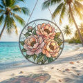 Peony Stained Glass Suncatcher, Mother's Day Gift for Mom, Floral Window Decor, Botanical Pink Flower Hanging, Garden Lover Grandma Gift