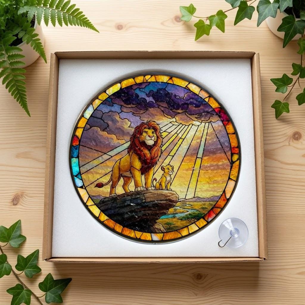 Lion King Stained Glass Suncatcher, Simba Pride Rock Window Hanging, Disney Movie Fan Gift, Handcrafted Glass Art, Father Day Home Decor