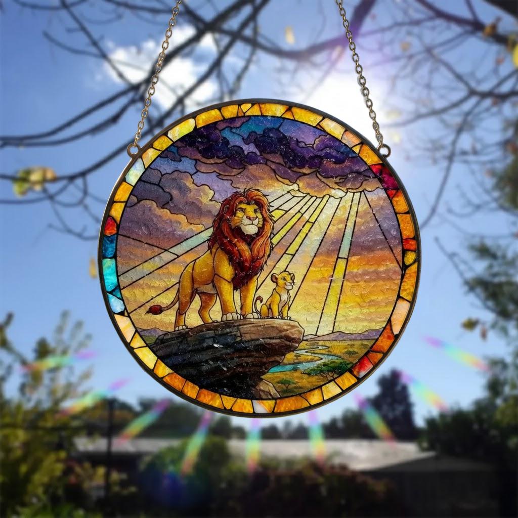 Lion King Stained Glass Suncatcher, Simba Pride Rock Window Hanging, Disney Movie Fan Gift, Handcrafted Glass Art, Father Day Home Decor