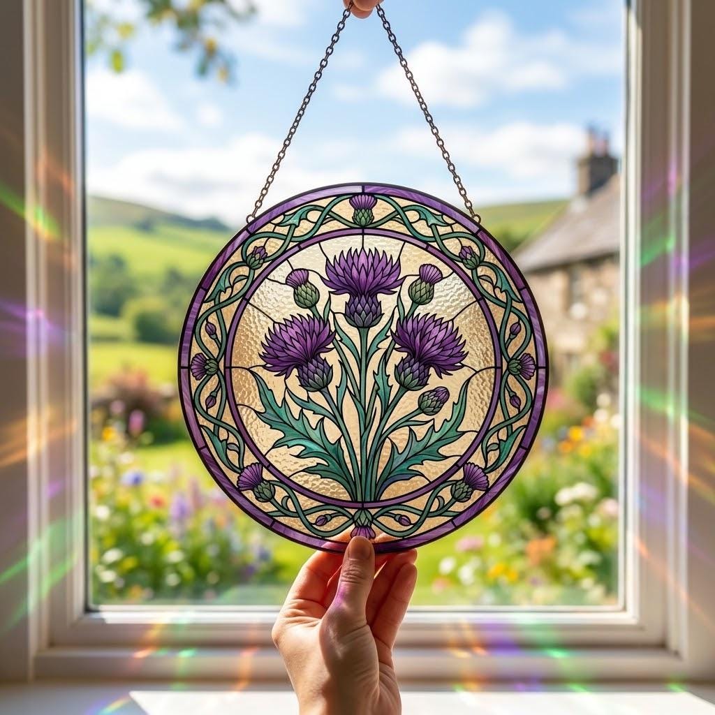 Purple Scottish Thistle Suncatcher, Highland Flower Window Hanging, Mother's Day Gift for Mom 2026, Colorful Floral Art Decor, Sun Catcher