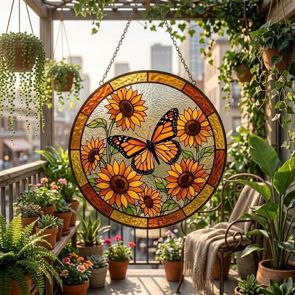 Monarch Butterfly Sunflower Suncatcher, Mother's Day Gift for Mom 2026, Floral Window Hanging Decor, Garden Sun Catcher Ornament Art for Her