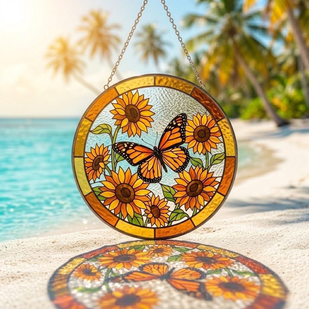 Monarch Butterfly Sunflower Suncatcher, Mother's Day Gift for Mom 2026, Floral Window Hanging Decor, Garden Sun Catcher Ornament Art for Her
