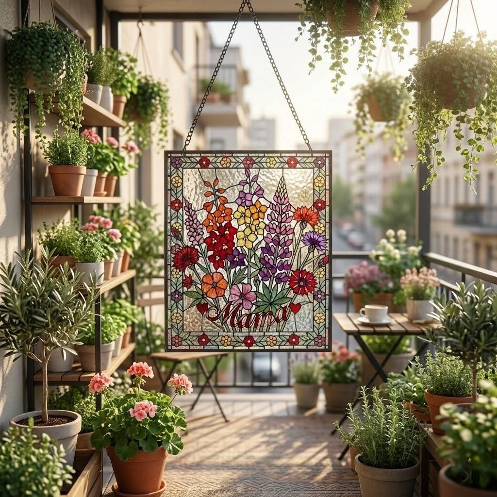 Personalized Mama Garden Suncatcher, Birth Flower Stained Glass Window Hanging, Mother's Day 2026 Gift for Mom Nana, Custom Floral Ornament