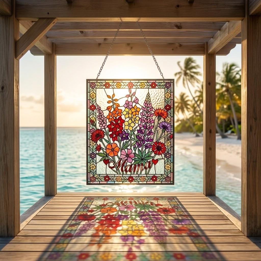 Personalized Mama Garden Suncatcher, Birth Flower Stained Glass Window Hanging, Mother's Day 2026 Gift for Mom Nana, Custom Floral Ornament
