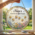 Personalized Nana's Reason To Bee Happy Suncatcher, Custom Grandma Bee Happy Window Hanging, Mother's Day 2026 Gift, Floral Garden Keepsake