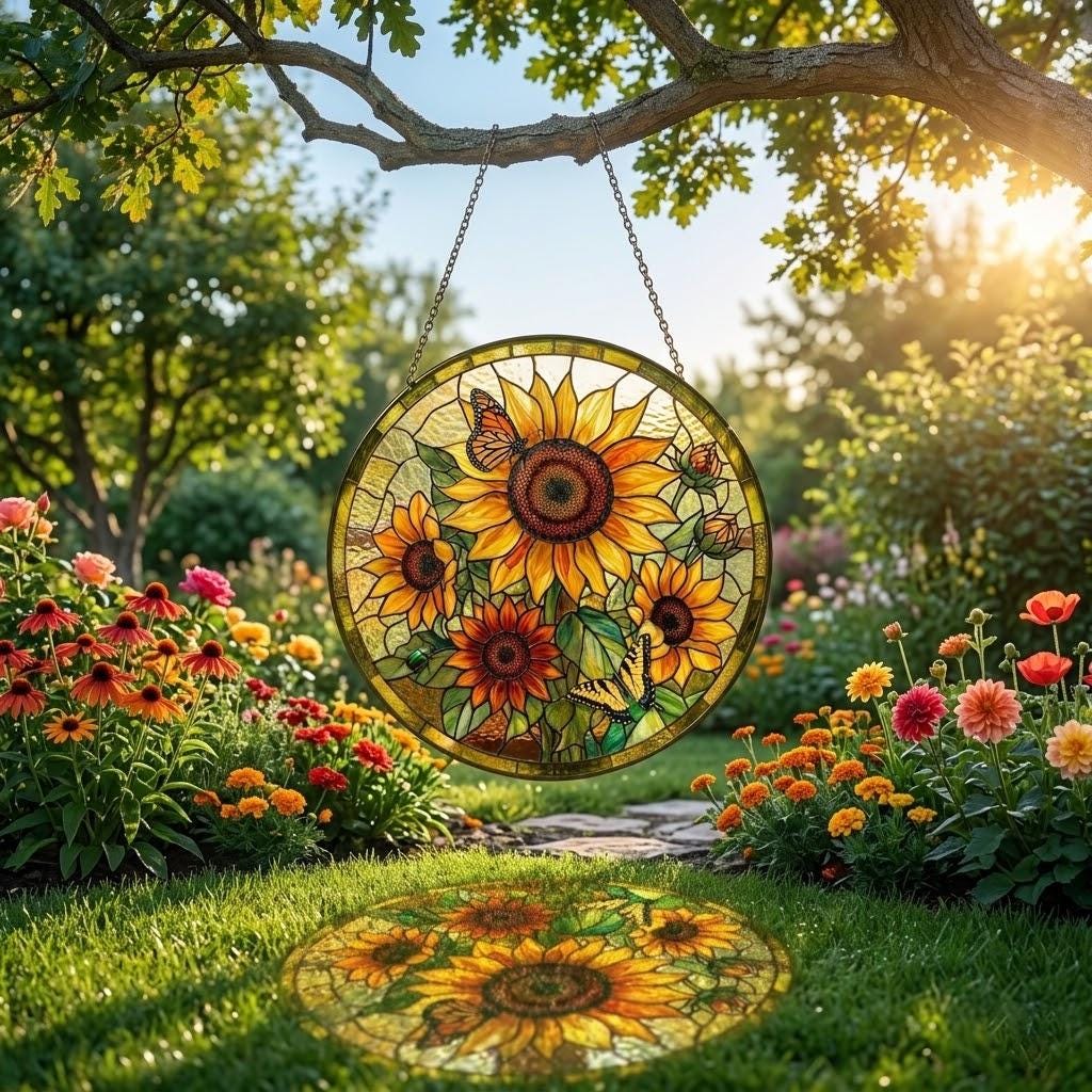 Personalized Sunflower Stained Glass Suncatcher, Custom Mother's Day 2026 Gift for Grandma Nana, Floral Window Hanging Decor, Gift for Mom
