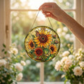 Personalized Sunflower Stained Glass Suncatcher, Custom Mother's Day 2026 Gift for Grandma Nana, Floral Window Hanging Decor, Gift for Mom