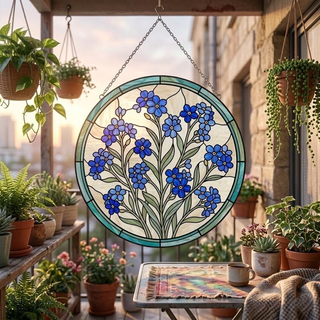 Forget Me Not Suncatcher, Memorial Sympathy Gift, Floral Window Hanging, In Loving Memory 2026, Thinking of You, Botanical Art Decor for Her