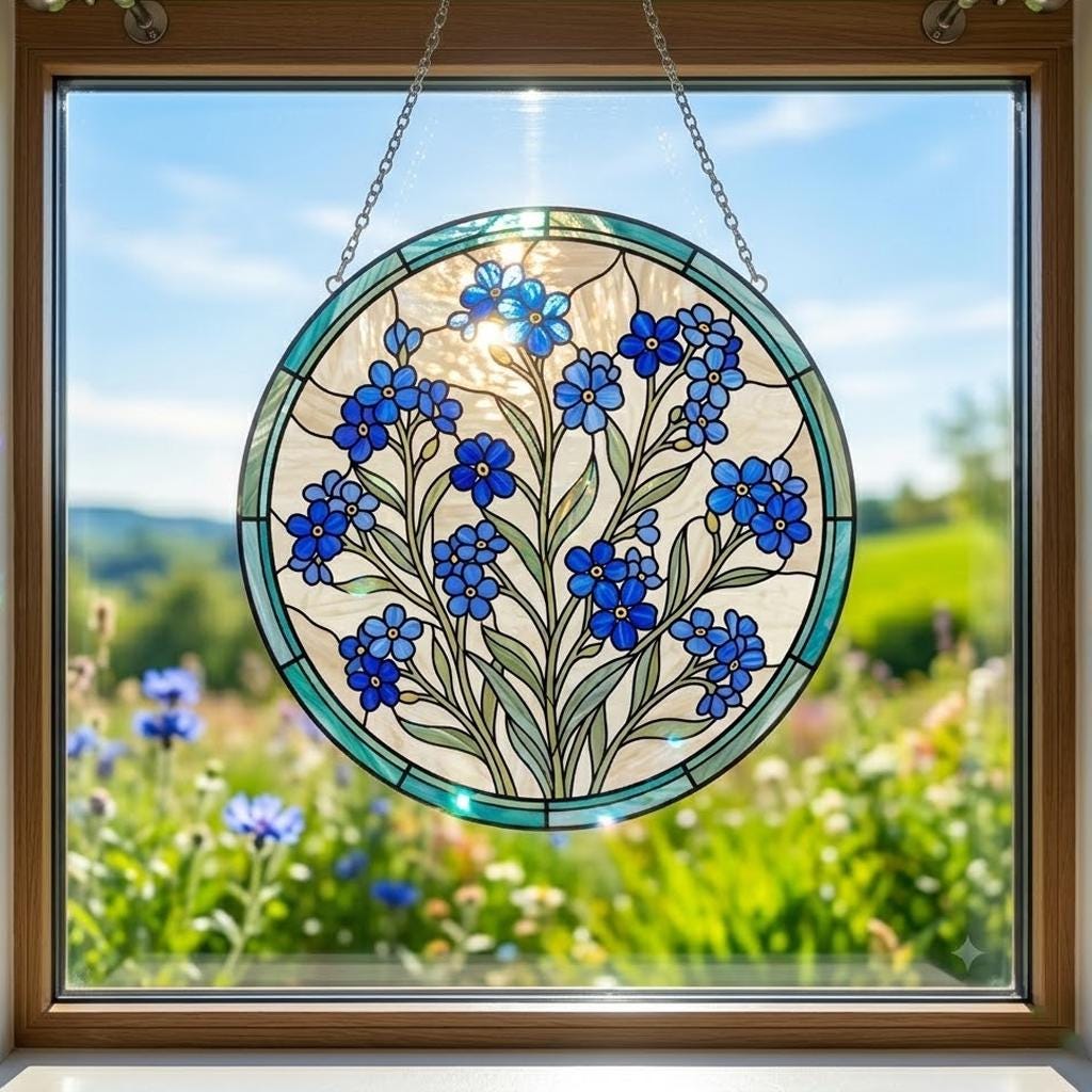 Forget Me Not Suncatcher, Memorial Sympathy Gift, Floral Window Hanging, In Loving Memory 2026, Thinking of You, Botanical Art Decor for Her