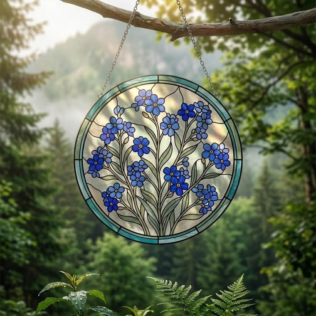 Forget Me Not Suncatcher, Memorial Sympathy Gift, Floral Window Hanging, In Loving Memory 2026, Thinking of You, Botanical Art Decor for Her