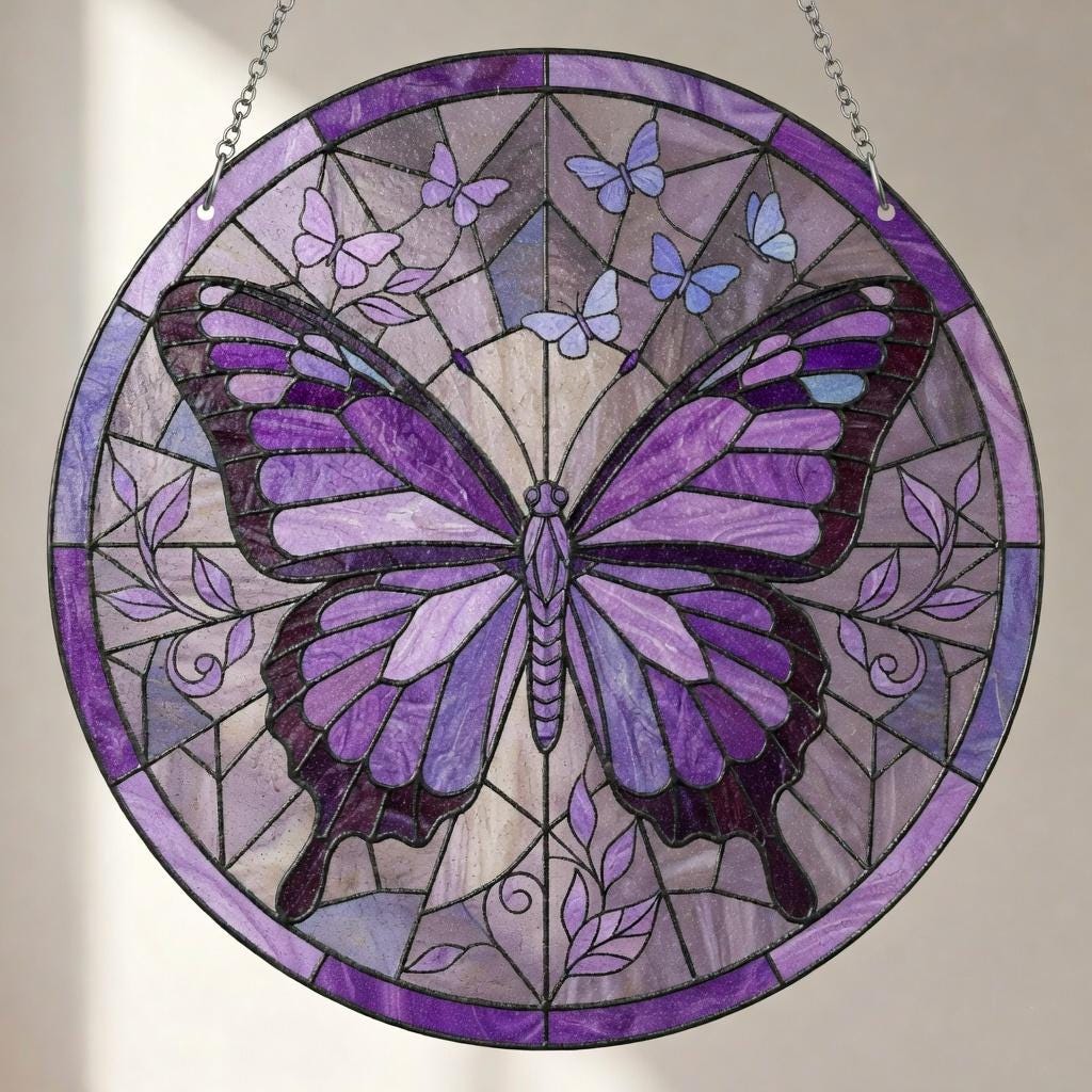 Purple Butterfly Suncatcher Floral Window Hanging, Mother's Day Gift for Mom 2026, Butterfly Light Catcher, Garden Ornament Decor for Her