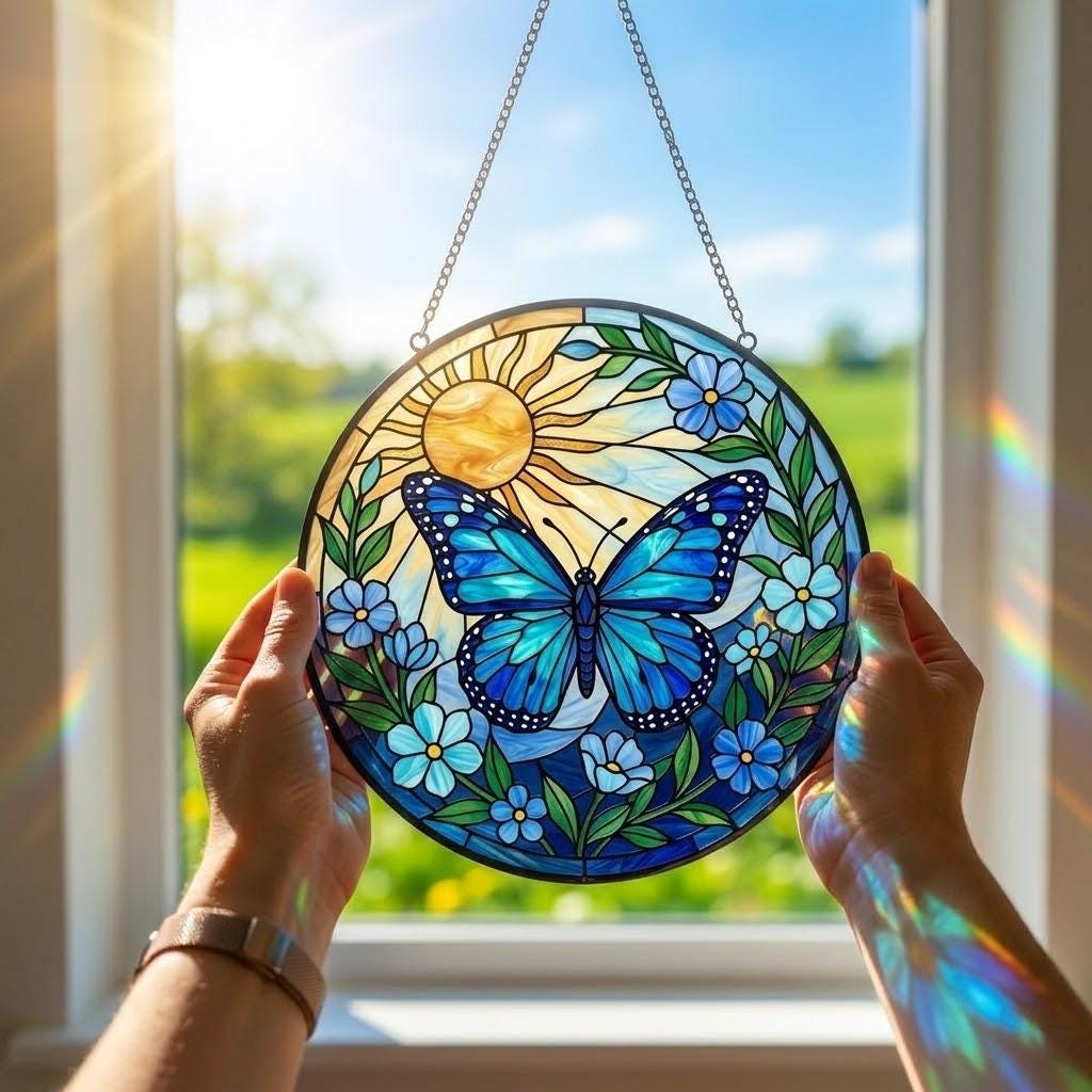 Monarch Butterfly Stained Glass Suncatcher Gifts For Mom Women Light Catcher Sun Room Decor Village Sun Catcher Butterfly Christmas Gift