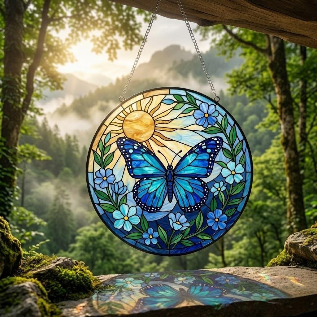 Monarch Butterfly Stained Glass Suncatcher Gifts For Mom Women Light Catcher Sun Room Decor Village Sun Catcher Butterfly Christmas Gift