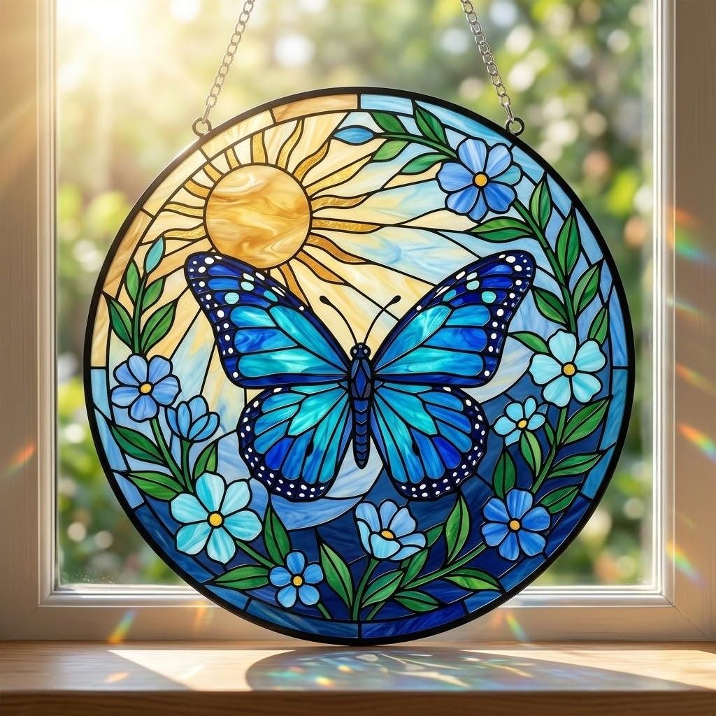 Monarch Butterfly Stained Glass Suncatcher Gifts For Mom Women Light Catcher Sun Room Decor Village Sun Catcher Butterfly Christmas Gift