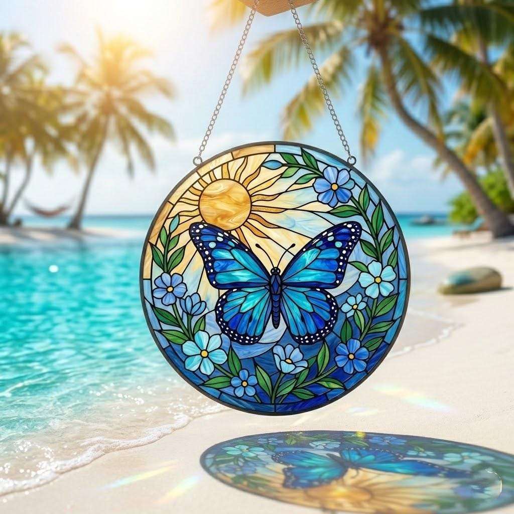 Monarch Butterfly Stained Glass Suncatcher Gifts For Mom Women Light Catcher Sun Room Decor Village Sun Catcher Butterfly Christmas Gift